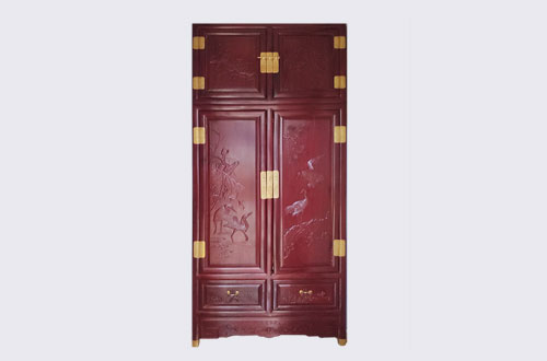 呼伦贝尔高端中式家居装修深红色纯实木衣柜