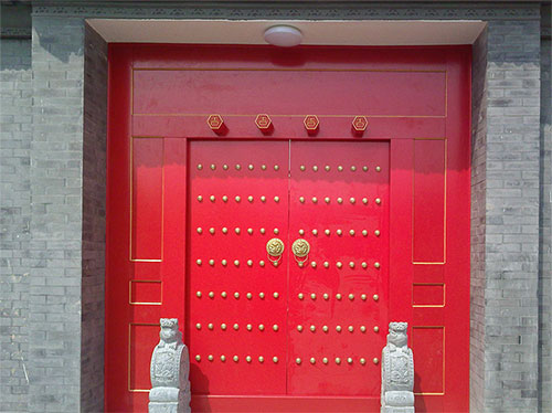 呼伦贝尔中国传统四合院系列朱红色中式木制大门木作